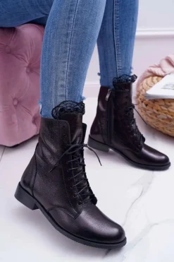 Botki Damskie Skóra Naturalna Nicole Czarne 2193