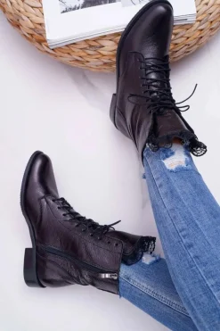 Botki Damskie Skóra Naturalna Nicole Czarne 2193