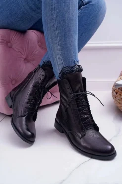 Botki Damskie Skóra Naturalna Nicole Czarne 2193