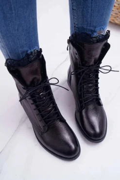 Botki Damskie Skóra Naturalna Nicole Czarne 2193