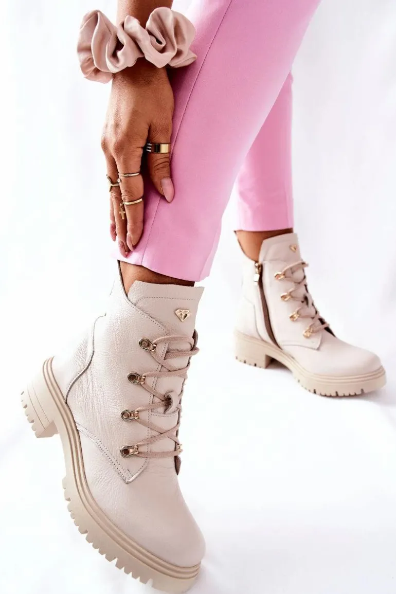 Botki Damskie Skórzane Beżowe Nicole 2674