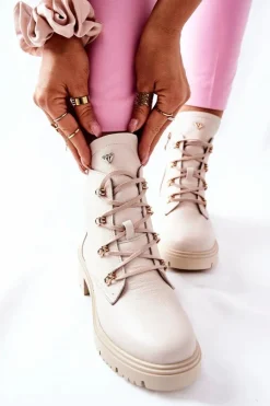 Botki Damskie Skórzane Beżowe Nicole 2674