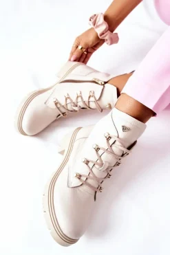 Botki Damskie Skórzane Beżowe Nicole 2674