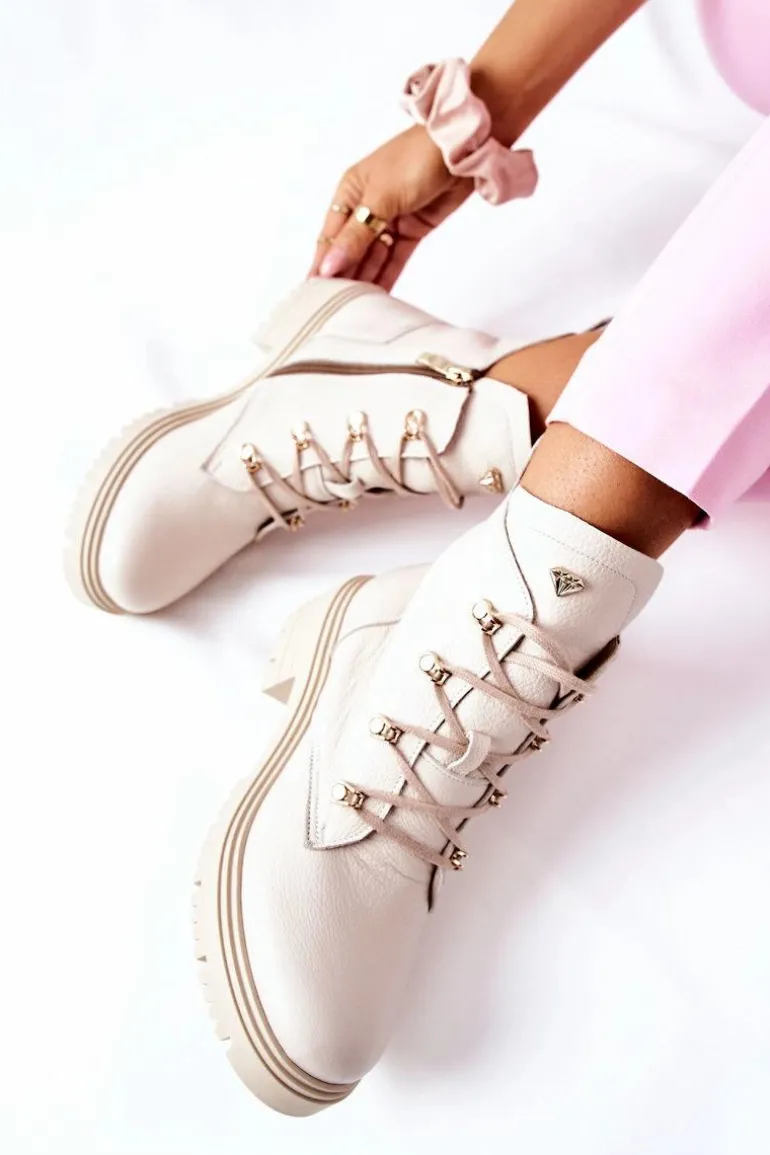 Botki Damskie Skórzane Beżowe Nicole 2674