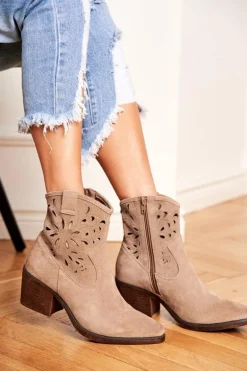 Botki Damskie Skórzane Beżowe Barski 12622