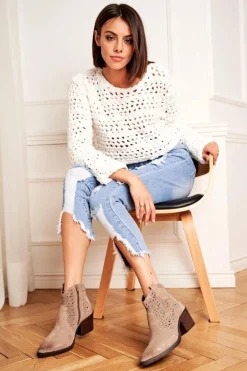 Botki Damskie Skórzane Beżowe Barski 12622-21