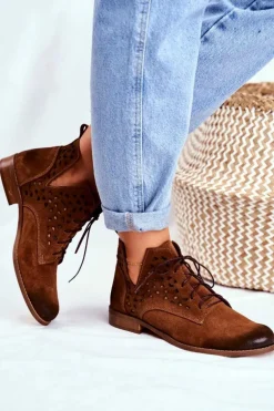 Botki Damskie Skórzane Camel Low Meridan