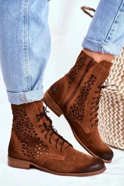 Botki Damskie Skórzane Camel Meridan