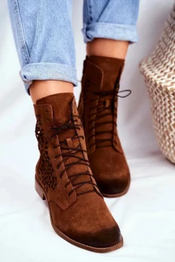 Botki Damskie Skórzane Camel Meridan