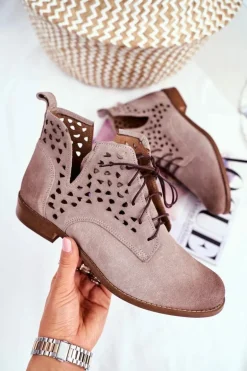 Botki Damskie Skórzane Cappucino Low Meridan