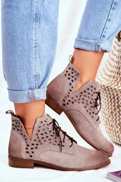 Botki Damskie Skórzane Cappucino Low Meridan