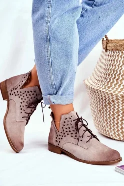 Botki Damskie Skórzane Cappucino Low Meridan