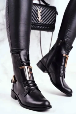 Botki Damskie Skórzane Czarne Nicole 2591