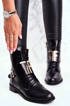 Botki Damskie Skórzane Czarne Nicole 2591