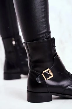 Botki Damskie Skórzane Czarne Nicole 2591