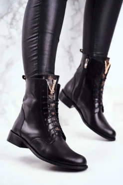 Botki Damskie Skórzane Czarne Nicole 2593