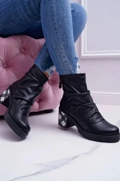 Botki Damskie Skórzane Maciejka Czarne 04216-01