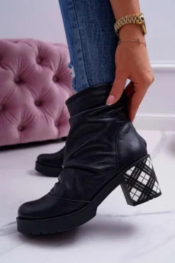 Botki Damskie Skórzane Maciejka Czarne 04216-01