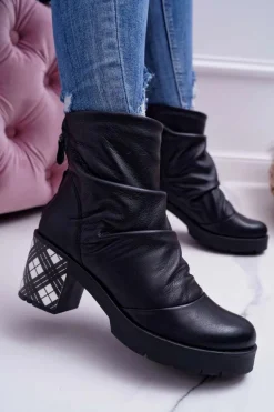 Botki Damskie Skórzane Maciejka Czarne 04216-01