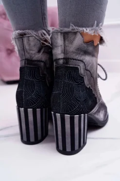 Botki Damskie Skórzane Maciejka Szare 03190