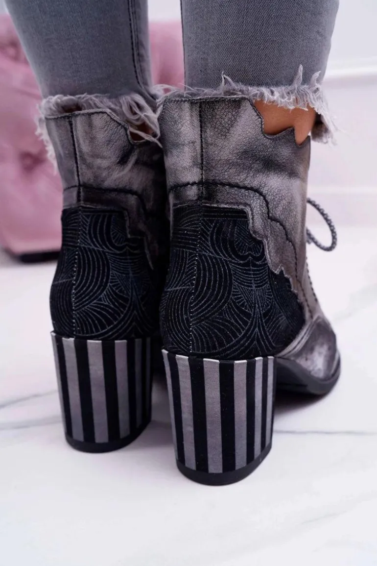 Botki Damskie Skórzane Maciejka Szare 03190