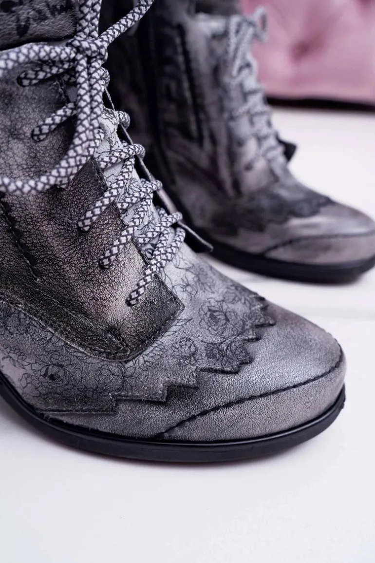 Botki Damskie Skórzane Maciejka Szare 03190