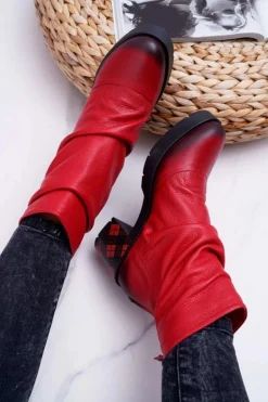 Botki Damskie Skórzane Maciejka Czerwone 04216-08/00-3