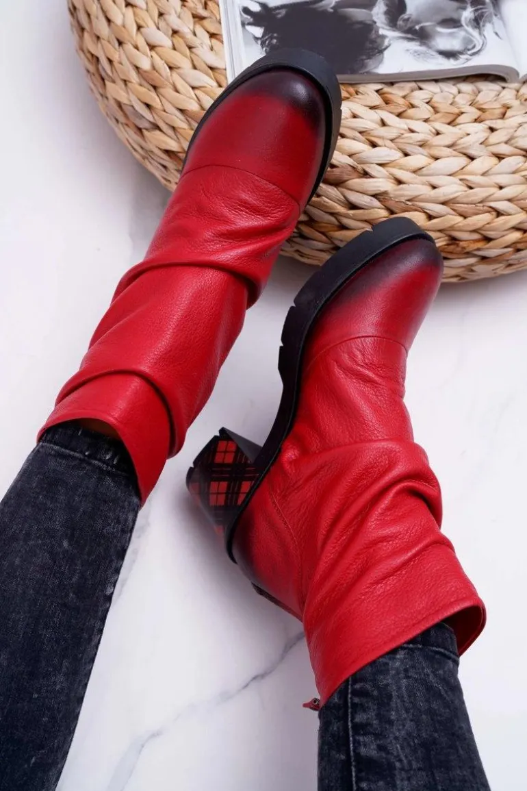 Botki Damskie Skórzane Maciejka Czerwone 04216-08/00-3