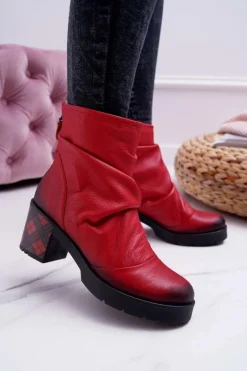 Botki Damskie Skórzane Maciejka Czerwone 04216-08/00-3