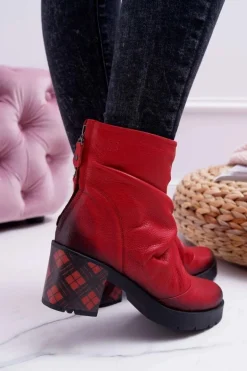 Botki Damskie Skórzane Maciejka Czerwone 04216-08/00-3