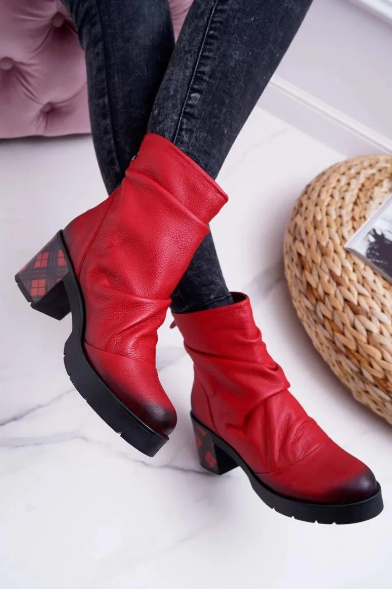 Botki Damskie Skórzane Maciejka Czerwone 04216-08/00-3