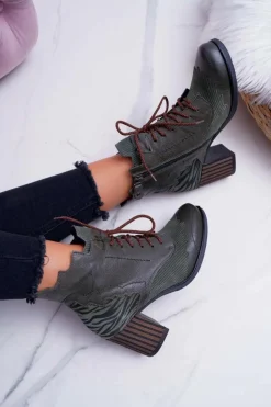 Botki Damskie Skórzane Maciejka Zielone 03190-09