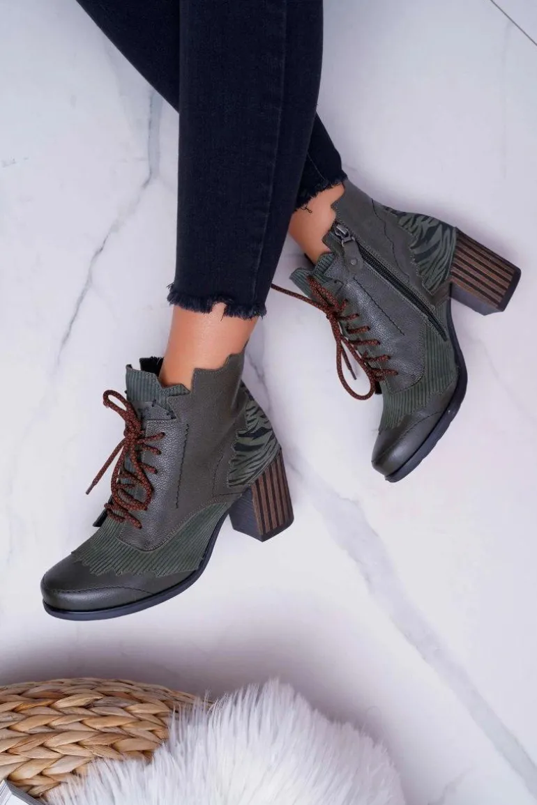 Botki Damskie Skórzane Maciejka Zielone 03190-09