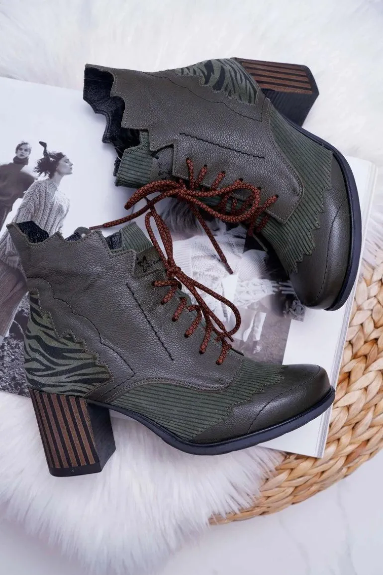 Botki Damskie Skórzane Maciejka Zielone 03190-09