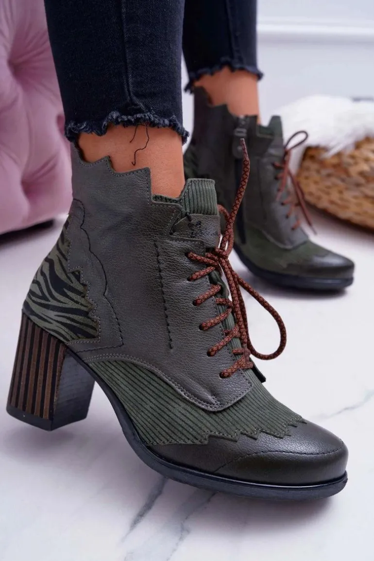 Botki Damskie Skórzane Maciejka Zielone 03190-09