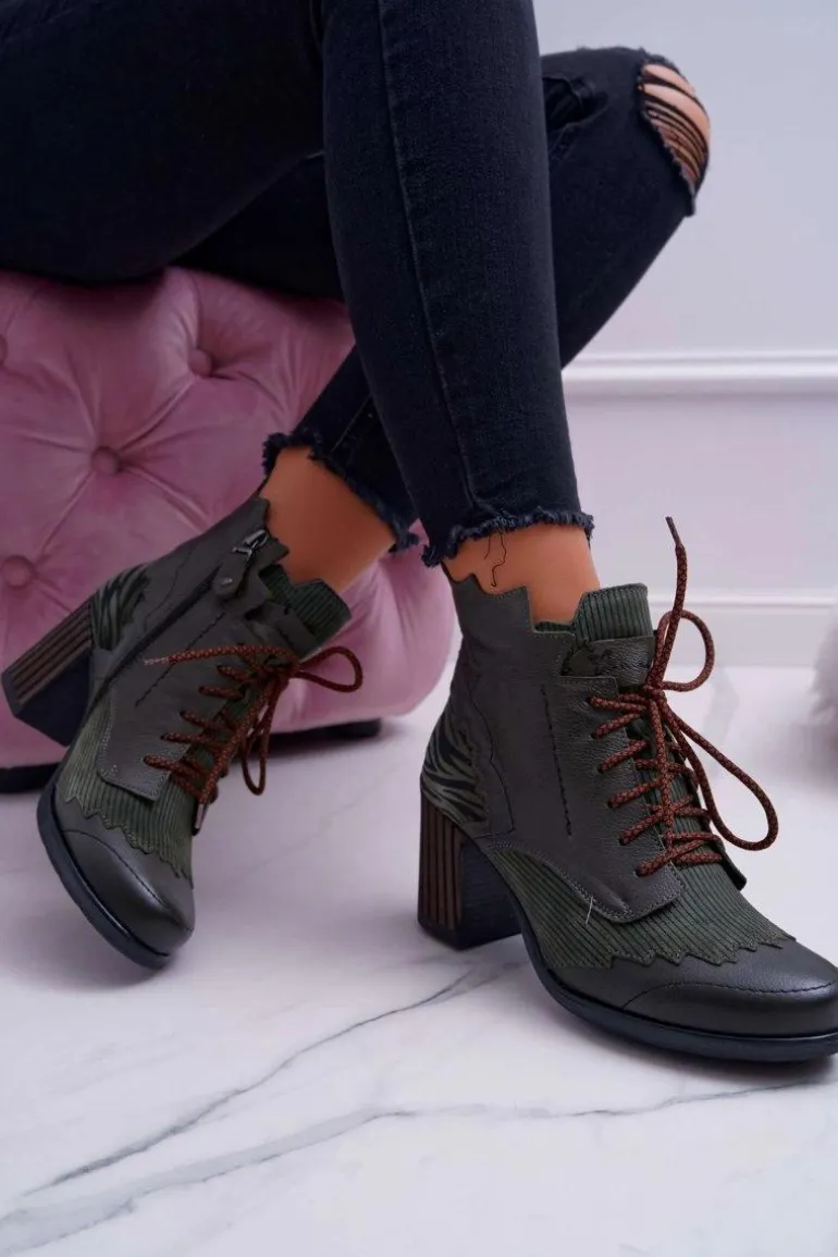 Botki Damskie Skórzane Maciejka Zielone 03190-09