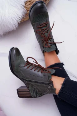 Botki Damskie Skórzane Maciejka Zielone 03190-09