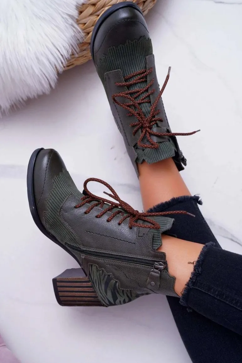 Botki Damskie Skórzane Maciejka Zielone 03190-09