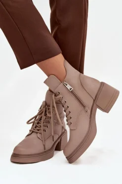 Botki Damskie Skórzane Na Klocku Ocieplane Vinceza 39950 Beżowe