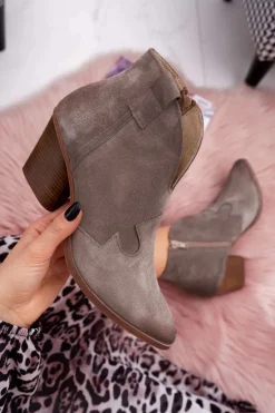 Botki Damskie Skórzane na Obcasie Cappuccino Chavai