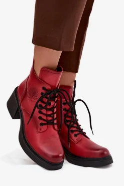 Botki Damskie Skórzane Na Klocku Ocieplane Vinceza 39950 Czerwone