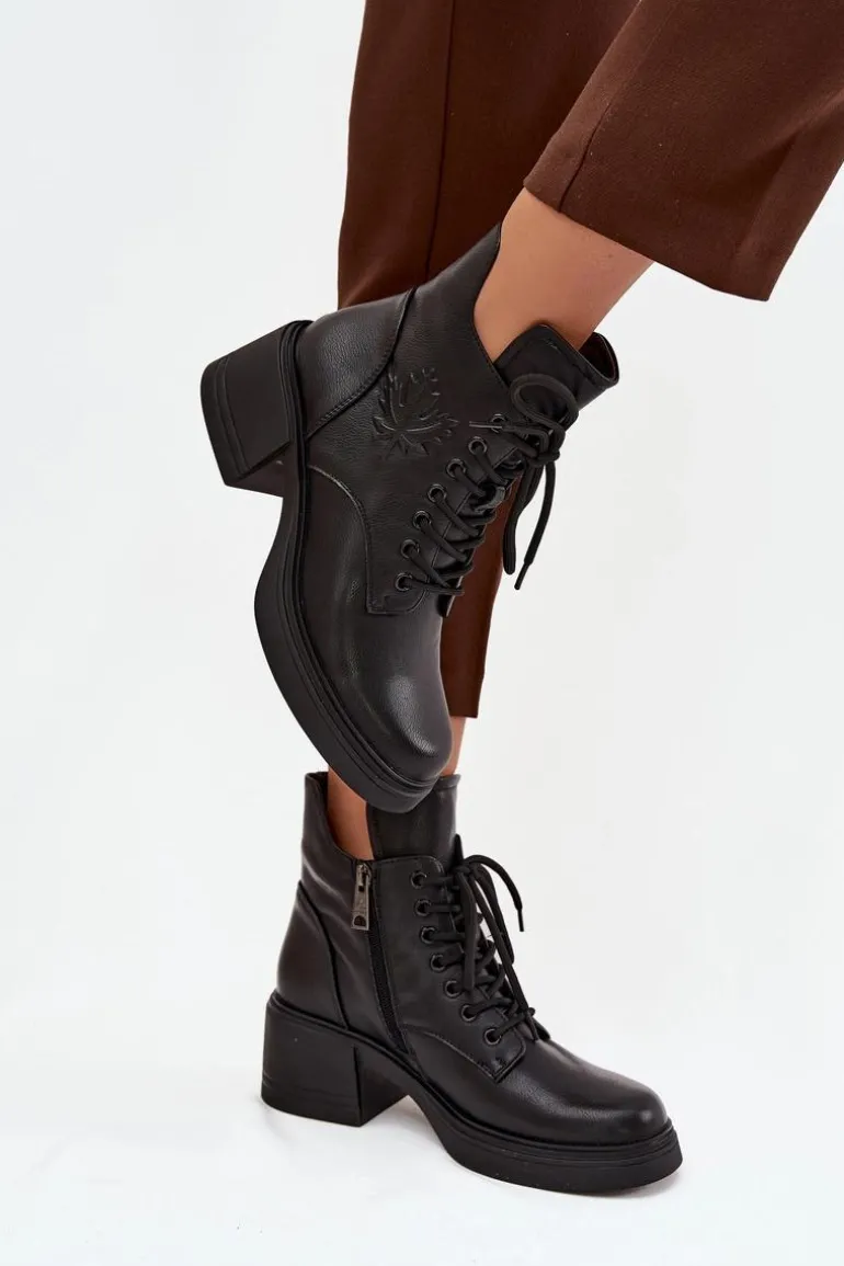 Botki Damskie Skórzane Na Klocku Ocieplane Vinceza 39950 Czarne