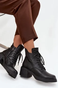 Botki Damskie Skórzane Na Klocku Ocieplane Vinceza 39950 Czarne