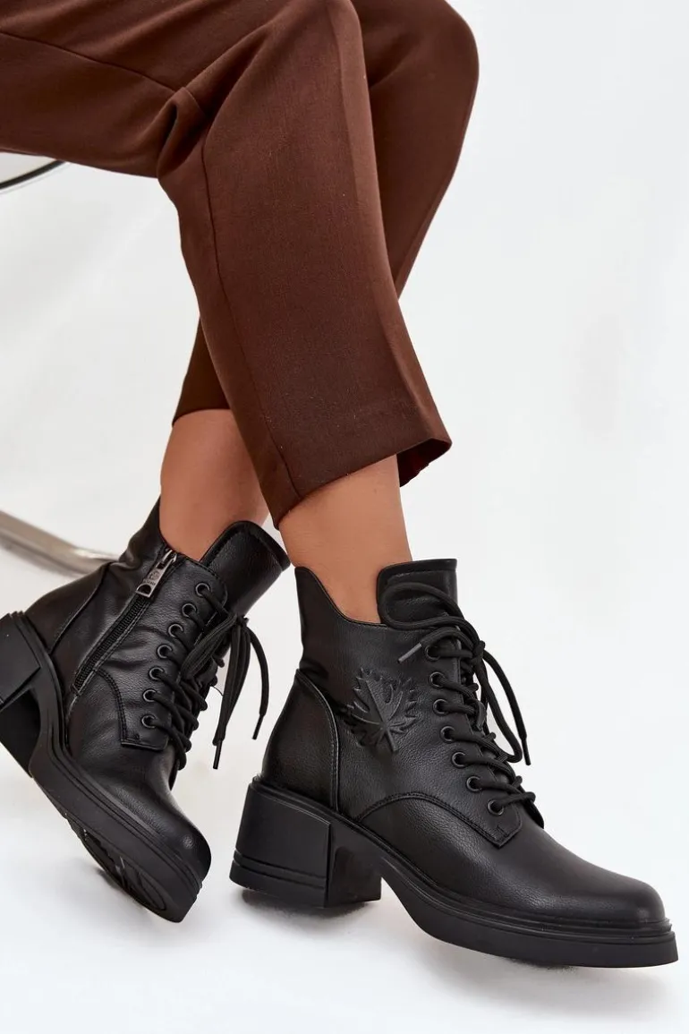 Botki Damskie Skórzane Na Klocku Ocieplane Vinceza 39950 Czarne