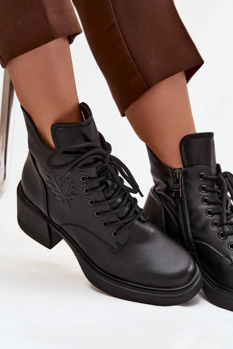 Botki Damskie Skórzane Na Klocku Ocieplane Vinceza 39950 Czarne