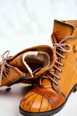 Botki Damskie Skórzane Ocieplane Maciejka Żółte 03961-07