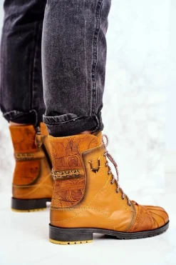 Botki Damskie Skórzane Ocieplane Maciejka Żółte 03961-07