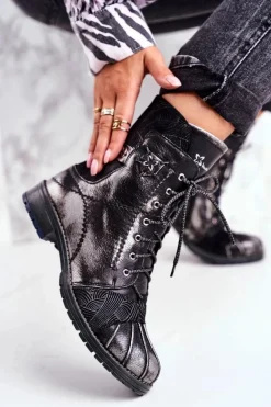 Botki Damskie Skórzane Ocieplane Maciejka Czarne 03961-01