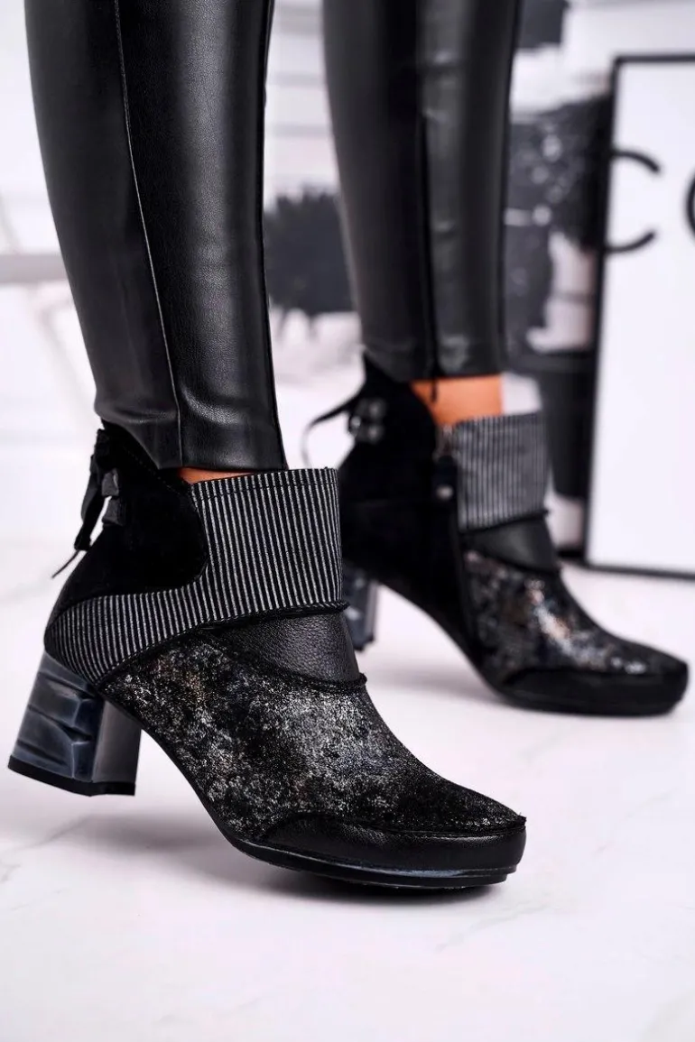 Botki Damskie Skórzane Ocieplane Maciejka Granatowe 03790-20