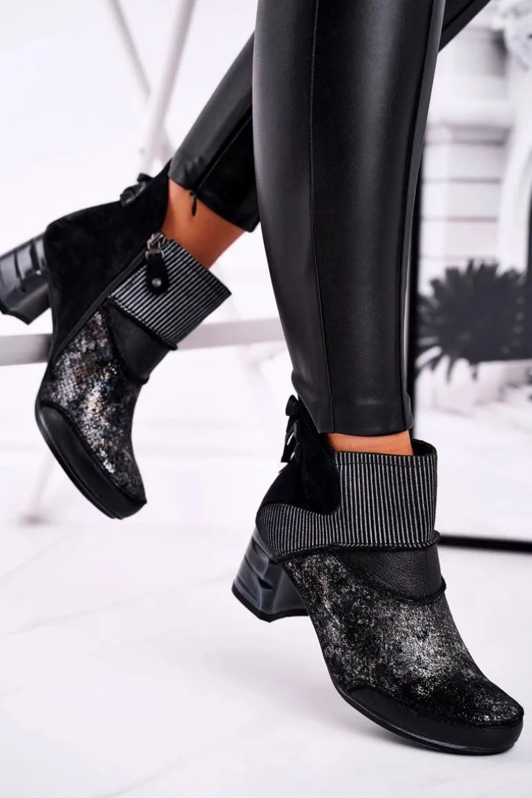 Botki Damskie Skórzane Ocieplane Maciejka Granatowe 03790-20